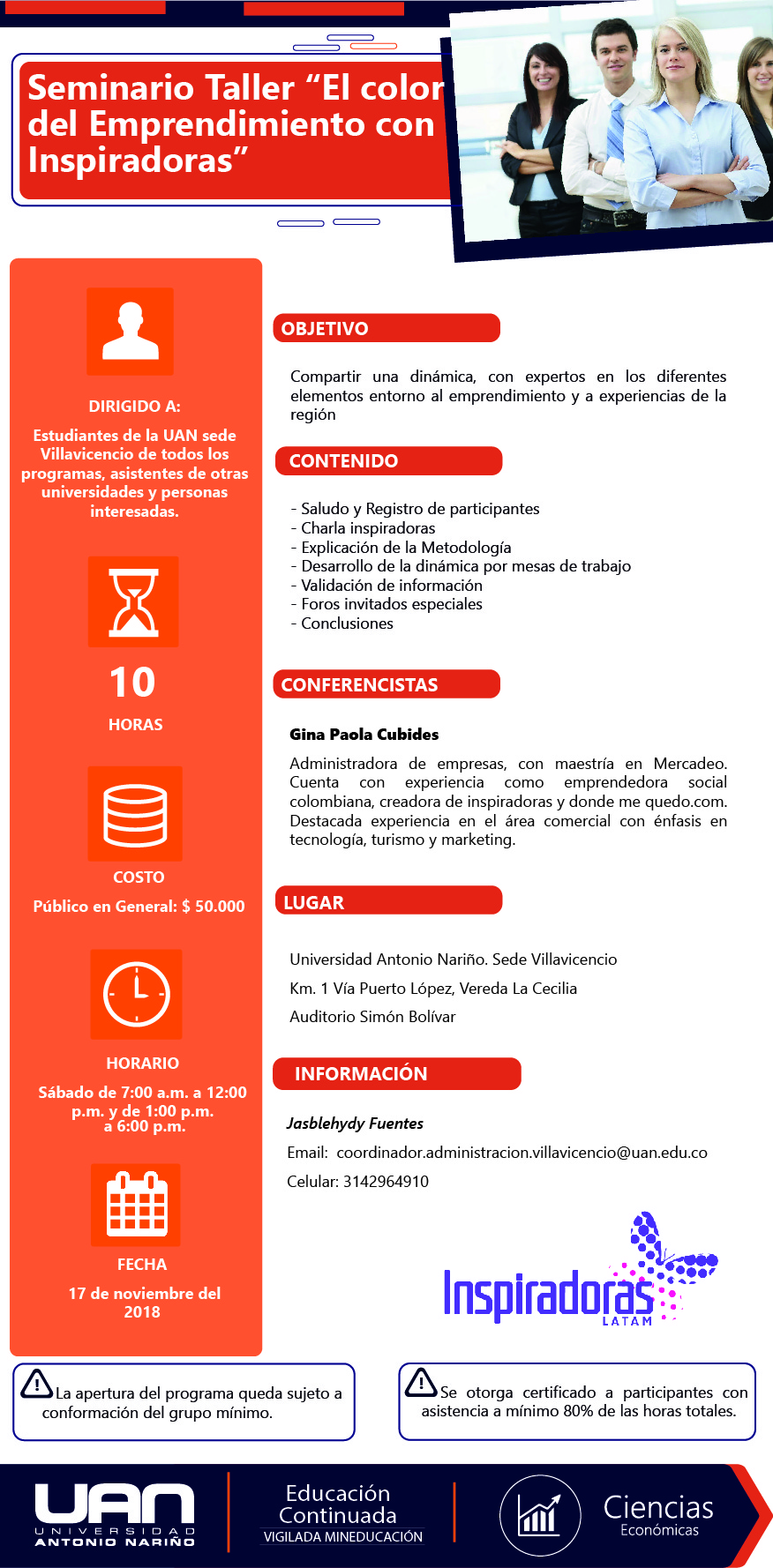 SeminarioTallerColorEmprendimientoconInspiradoras Villavicencio2018 Mailing
