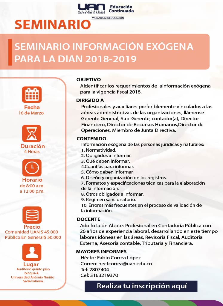 SeminarioInformaciónExogenaDIAN2018 2019 Palmira2019 Mailing