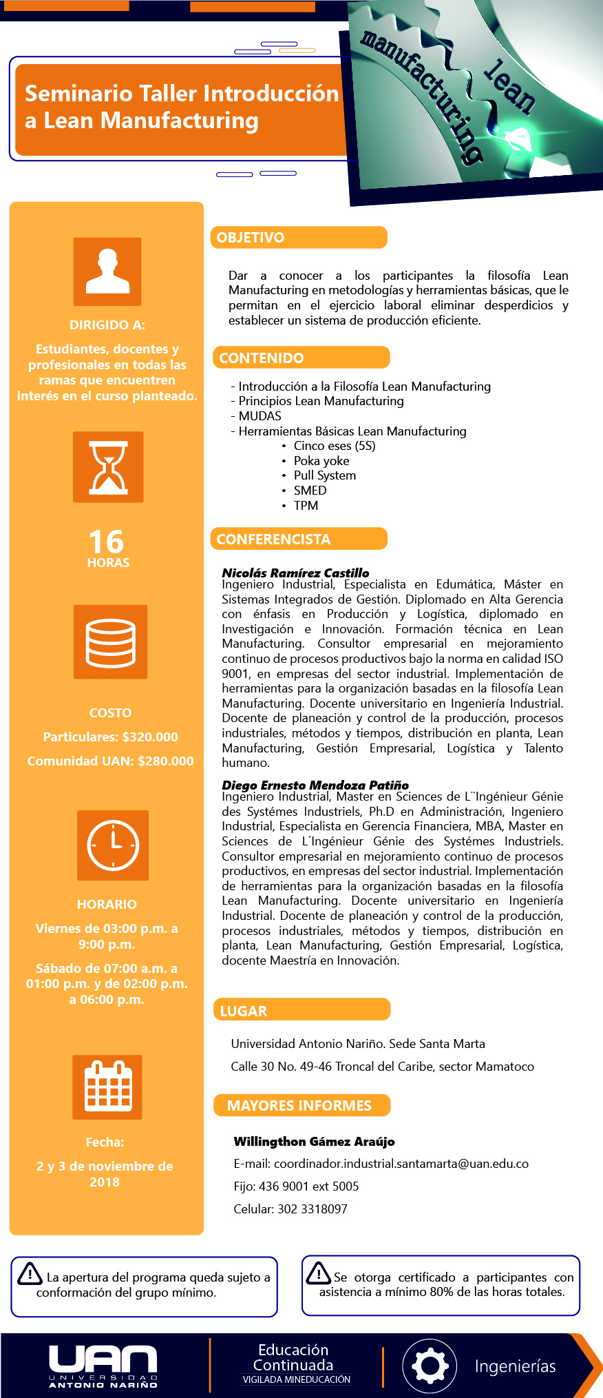 MailingSeminarioTallerIntroduccionLeanManufacturing SantaMarta2018