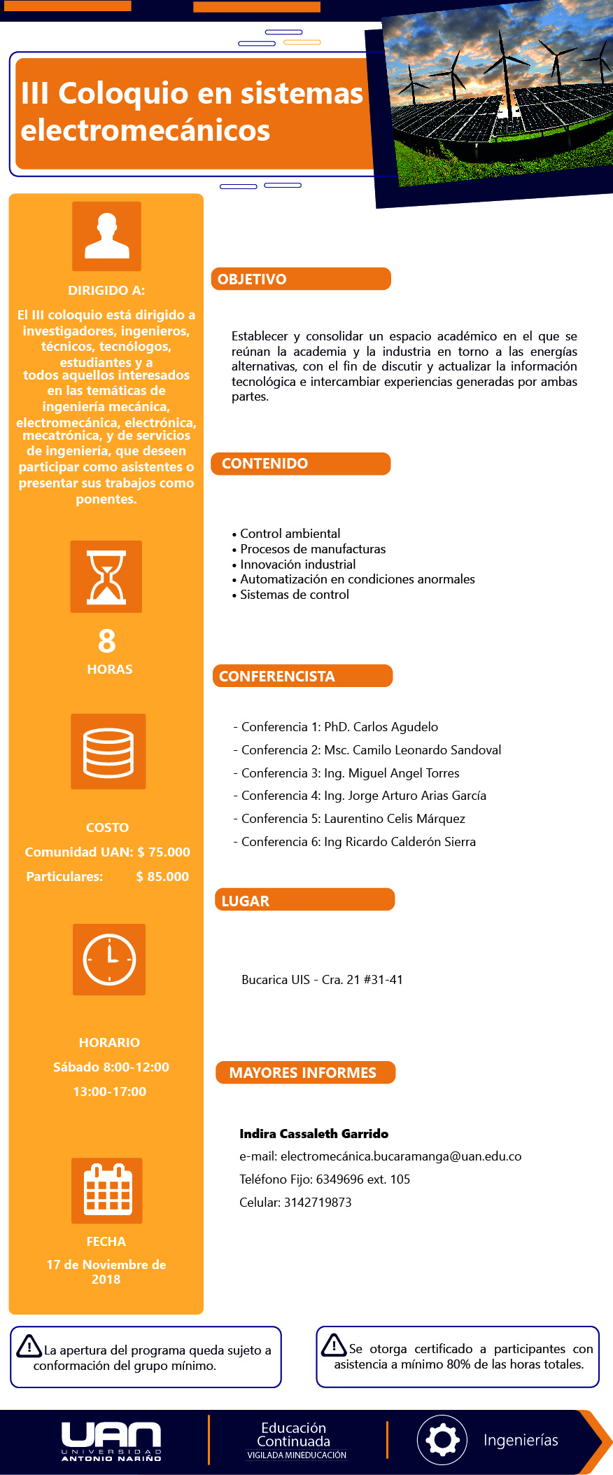 3erColoquioSistemasElectromecanicos Santander2018 Mailing