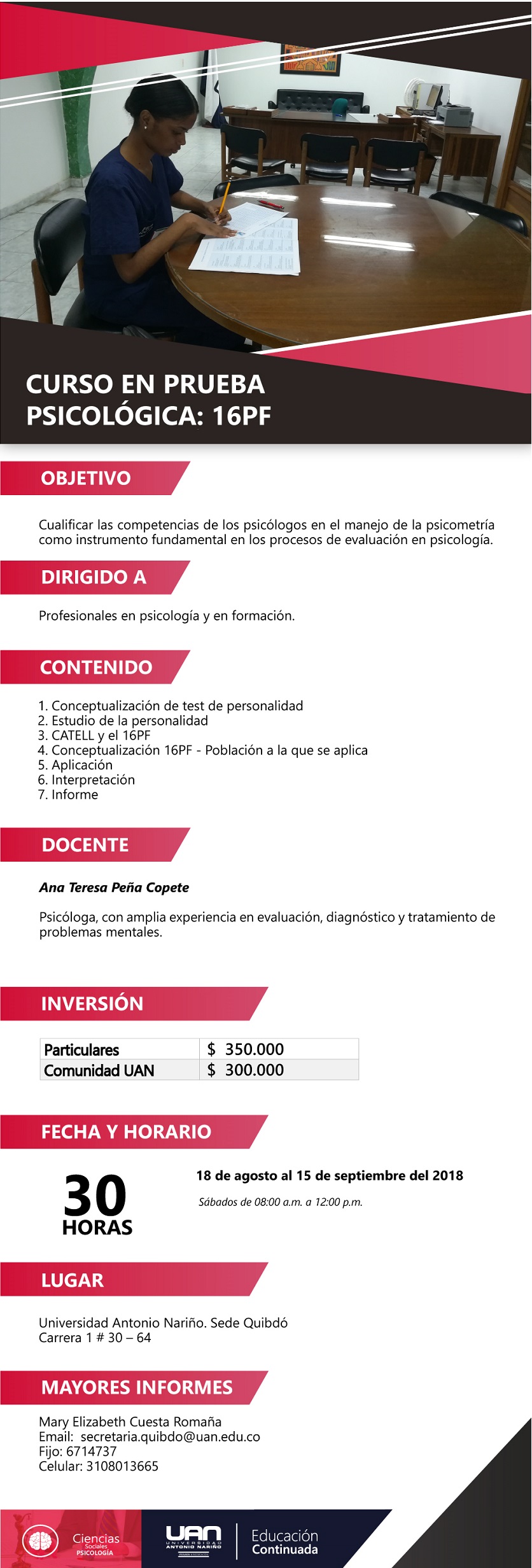 MailingCursoPruebaPsicologica16PF Quibdo2018
