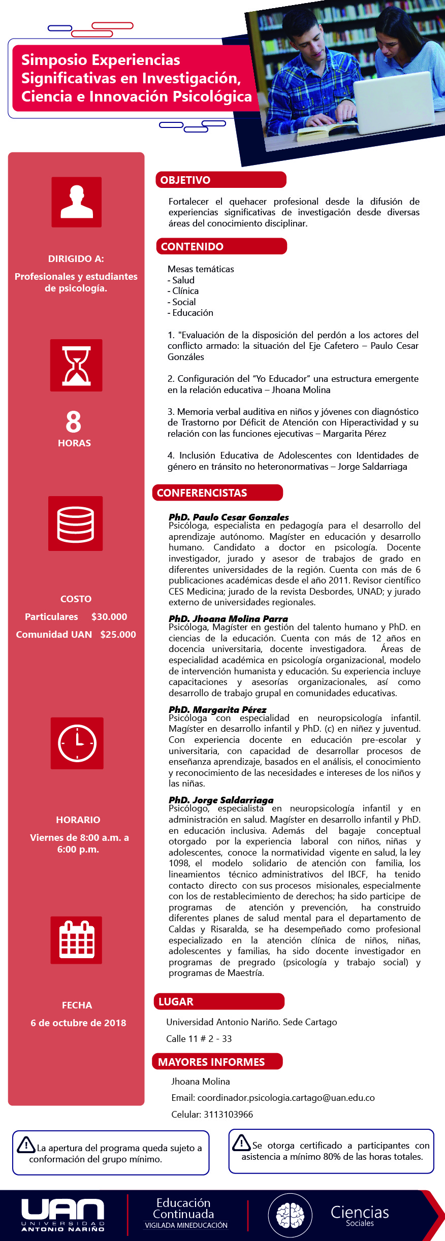 MailingSimposioExperienciasSignificativasInvestigacionCienciaInnovacionPsicologica Cartago2018