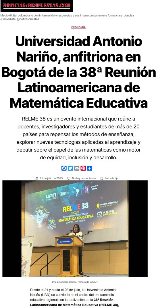 Universidad Antonio Nariño, anfitriona en Bogotá de la 38ª Reunión Latinoamericana de Matemática Educativa