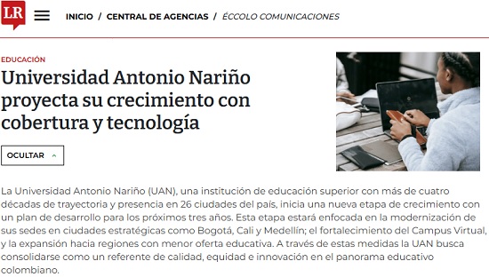 Universidad Antonio Nariño proyecta su crecimiento con cobertura y tecnología