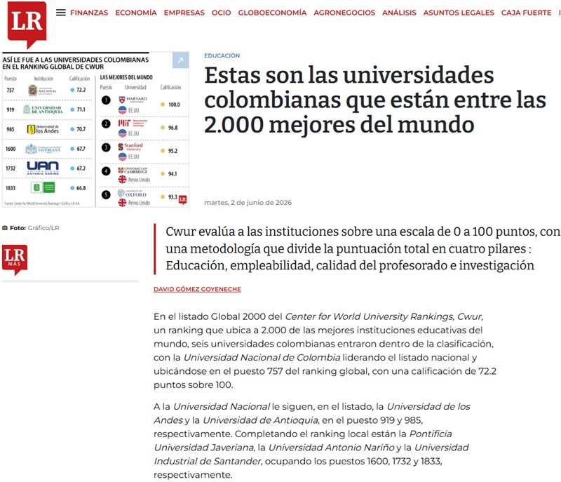 Universidad Antonio Nariño, entre las seis instituciones colombianas destacadas por CWUR 2026
