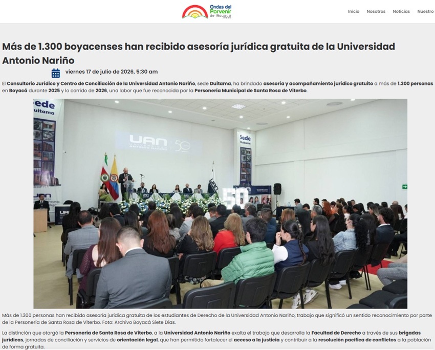 Universidad Antonio Nariño fortalece el acceso a la justicia en Boyacá
