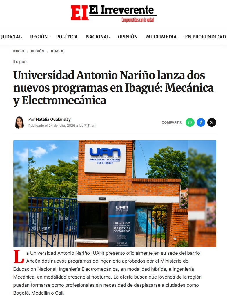 La UAN fortalece su oferta académica en Ibagué con dos nuevas ingenierías