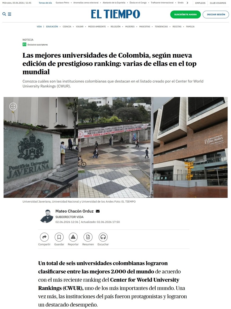 La UAN reafirma su liderazgo académico en el ranking mundial CWUR 2026