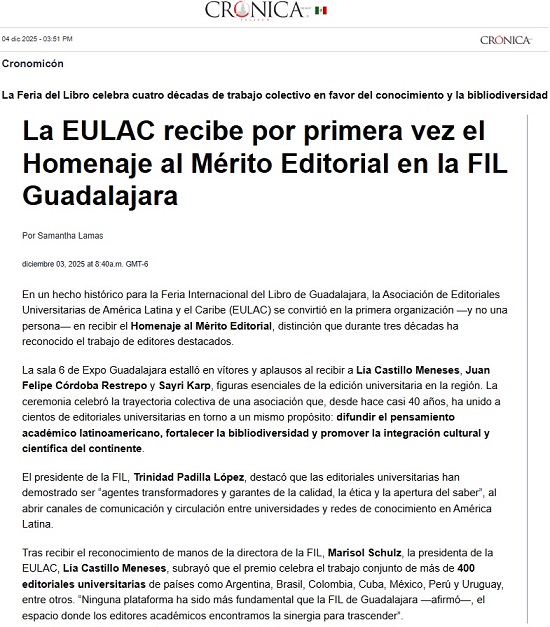 La EULAC recibe por primera vez el Homenaje al Merito Editorial en la FIL Guadalajara