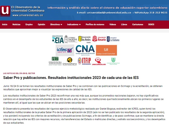 SaberProPublicacionesResultadosInstitucionales2023IES