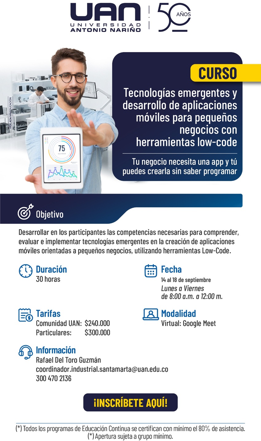 Curso: Tecnologías emergentes y desarrollo de aplicaciones móviles para pequeños negocios con herramientas Low-Code
