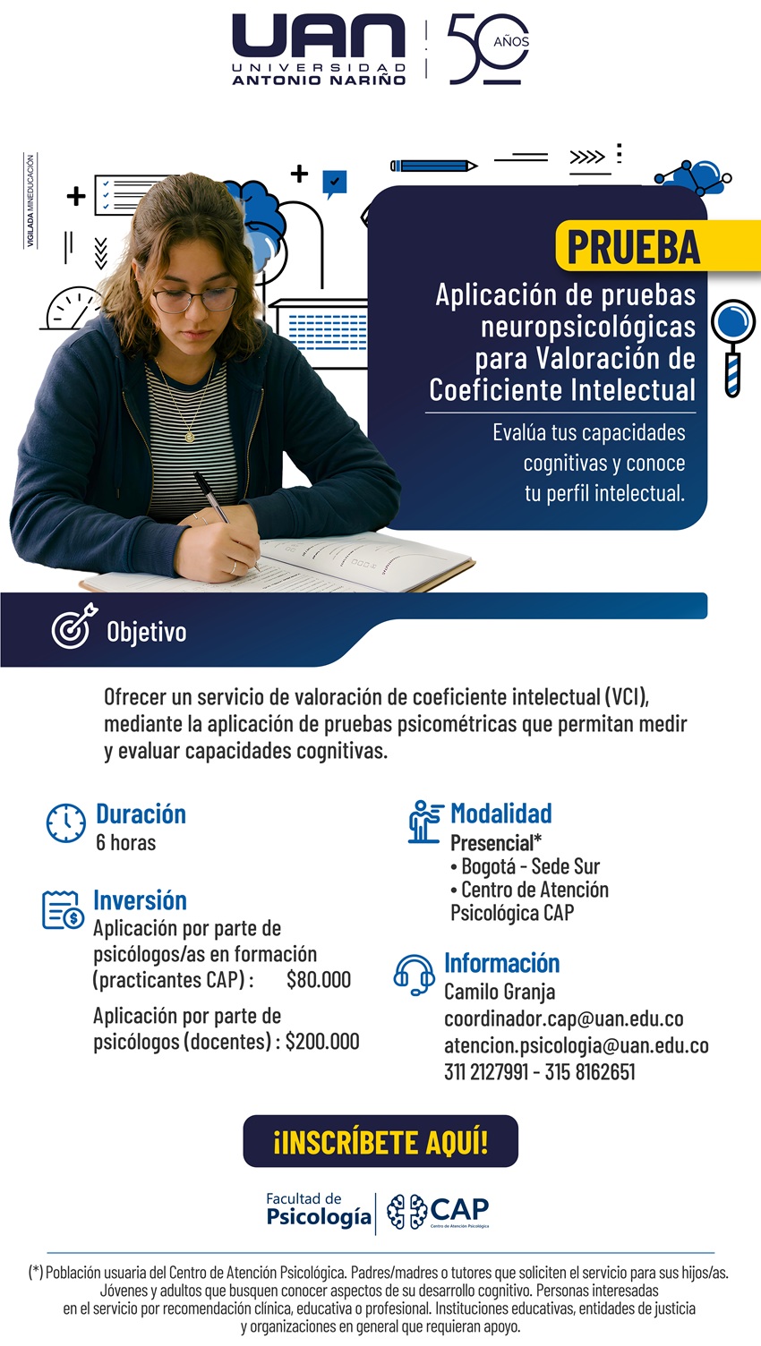 Prueba: Aplicación de pruebas neuropsicológicas para valoración de CI