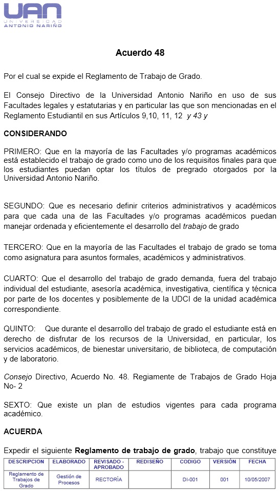 Reglamento de Trabajo de Grado